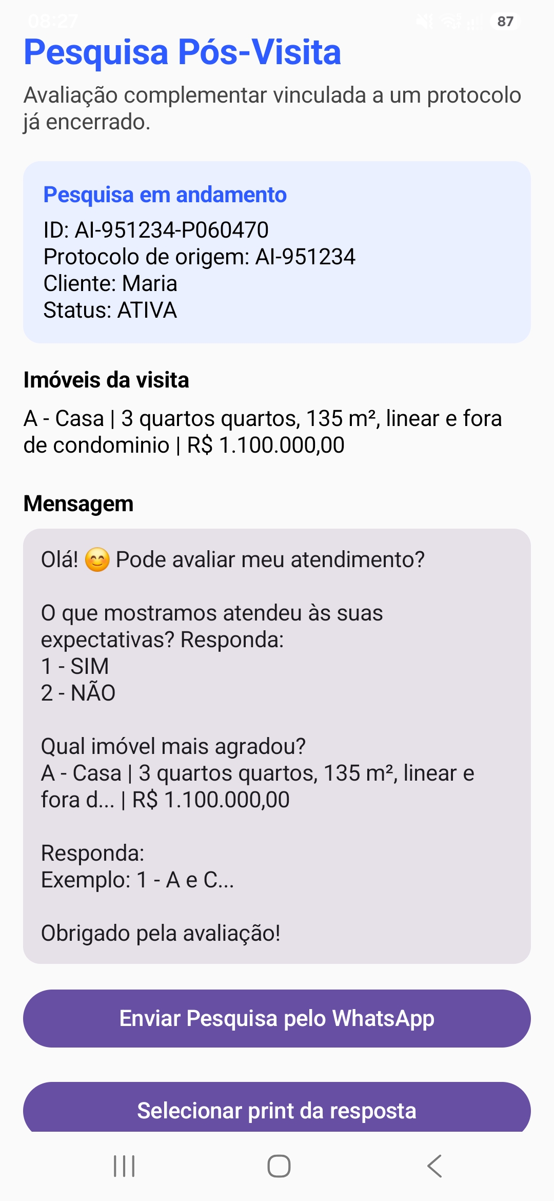 Pesquisa Pós-Visita do AgendaImob