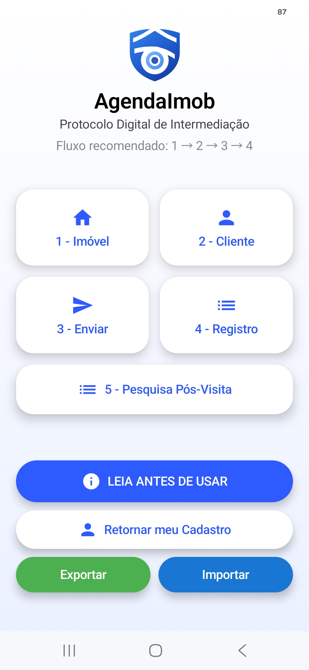Tela inicial do AgendaImob